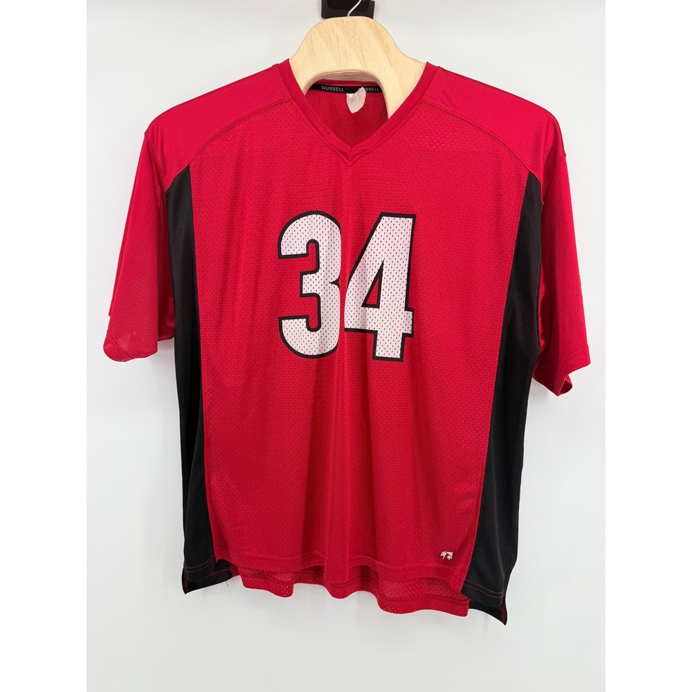 Vintage Russell Georgia Bulldogs Herschel Walker 34 Jersey XL Red Black Mesh Y2K